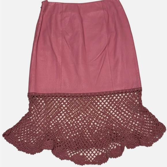 Vintage Metro Style Genuine Leather Pink Mesh Midi Skirt Size 6 Sissy CD Drag - Picture 5 of 7